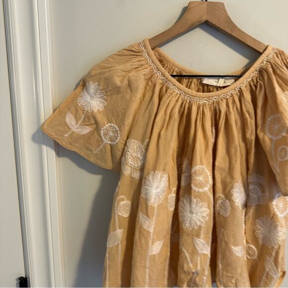 THE GREAT. Tan Cream White Floral Embroidered Blouse Top 0 Small - Picture 9 of 11